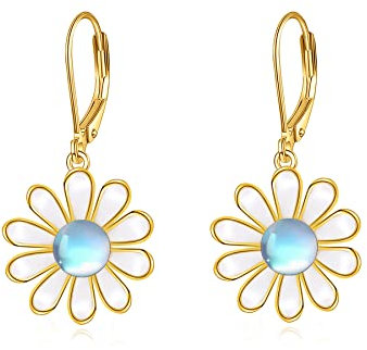 Gänseblümchen Ohrringe für Damen 925 Sterling Silber Mondstein Ohrhänger Hängend Ohrringe Gänseblümchen Schmuck für Mädchen