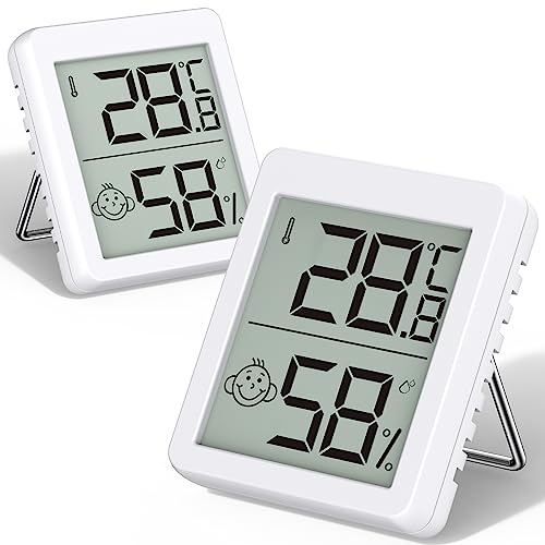 Aircode Thermomètre Intérieur, 2 Sets Mini LCD Digital Thermometre Hygrometre à Poser ou à Suspendre pour Intérieur Salon Chambre de bébé Bureau Réfrigérateur