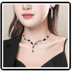 Dishowme Parure de bijoux de mariage avec collier et boucles d'oreilles en strass et chaîne marquise pour femmes, filles et adolescentes, Métal, Pas de gemme