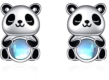 Panda Ohrringe für Damen Mädchen 925 Sterling Silber Mondstein Ohrstecker Panda Geschenk Mondstein Schmuck