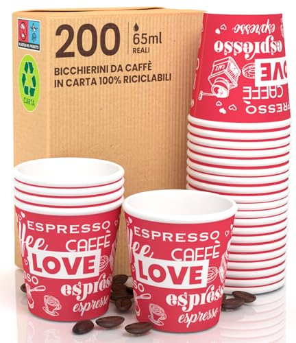 200 Bicchierini in Carta Natalizi per caffè 65ml LoveRedCUP Bicchieri Natale Ecologici Biodegradabili Monouso Piccoli Asporto Bevande Calde