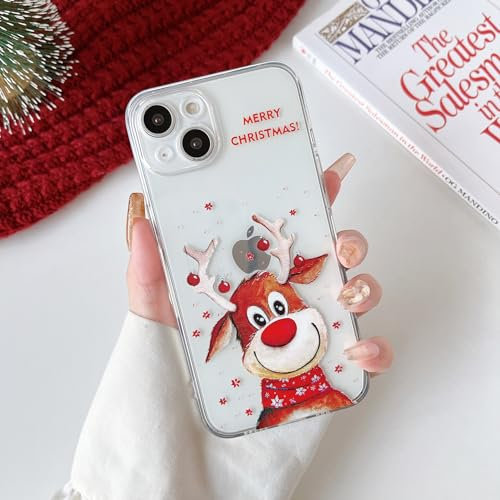 ZTOFERA Weihnachten Handyhülle für iPhone 13, Durchsichtige Transparente Weiche TPU Silikon Hülle mit Aesthetic Christmas Motiv Design für Mädchen Frauen Stoßfest Schutzhülle, Elch