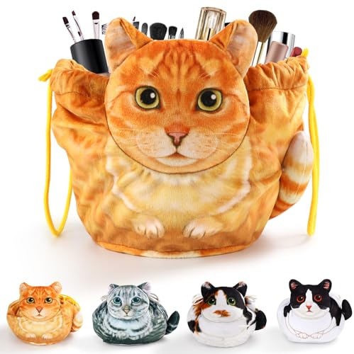 Katzen Kosmetiktasche Kordelzug,Schminktasche Groß,Tragbare Make up Organizer Tasche,Reise Aufbewahrungstasche,Geschenke FüR Katzenliebhaber