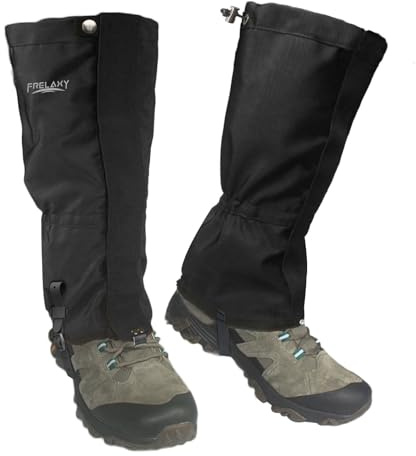 Frelaxy Beingamaschen, Ultra-Hochleistungs-Jagdgamaschen, 100% wasserdicht, Wandergamaschen mit verbessertem Gummi-Fußband, verstellbare Schneestiefel-Gamaschen (Jet Black, L)