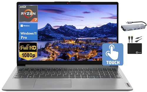 Lenovo IdeaPad 2024 Laptop, 15.6 FHD IPS Touchscreen, 8-Core AMD Ryzen 7 5700U (Beat i7-1180G7), 16GB RAM, 1TB SSD, Radeon Graphics, Webcam,WiFi 6, Long Battery, Win 11 Pro+MarxsolAccessory