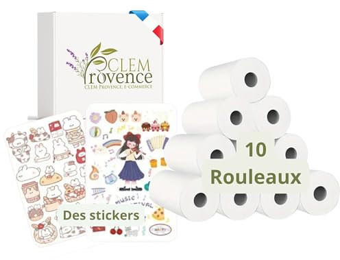 Rouleaux de Papier pour Appareil Photo Numérique à Impression Instantanée Recharge 10 Rouleaux de 57mm x 25mm + Stickers