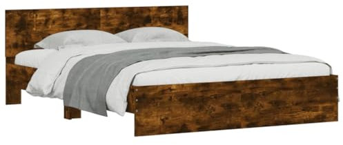 vidaXL Bettgestell, Bettrahmen mit Lattenrost, Bett Gästebett mit Kopfteil, Doppelbett Schlafzimmerbett Schlafzimmermöbel, Räuchereiche 140x200cm