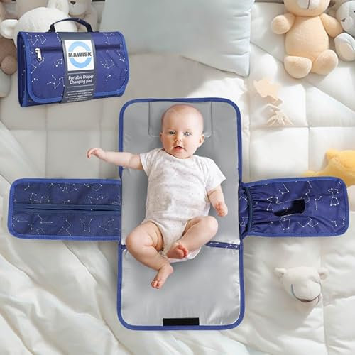 Matelas à Langer Pliable pour Bébé Tapis à Langer Portable avec Pochette de Change Ensemble de Sac a Langer de Voyage Amovible et Etanche,Poches en Tissu Mesh et à Fermeture Éclair