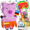 Pinata Party-Dekoration zum Befüllen XXL Set mit Konfetti, Stab & Maske; Auffüllen mit Süßigkeiten für Kinder-Geburtstag Hochzeit Party Feiern (Schwein + Stab & Augenmaske)