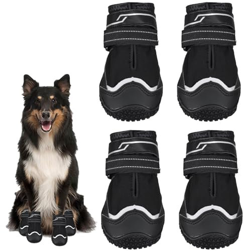 Dricar Stivali per cani, set di 4 scarpe per cani impermeabili per le zampe ferite, stivali protettivi antiscivolo con cinghie riflettenti per cani di piccola taglia media e grande (3#)