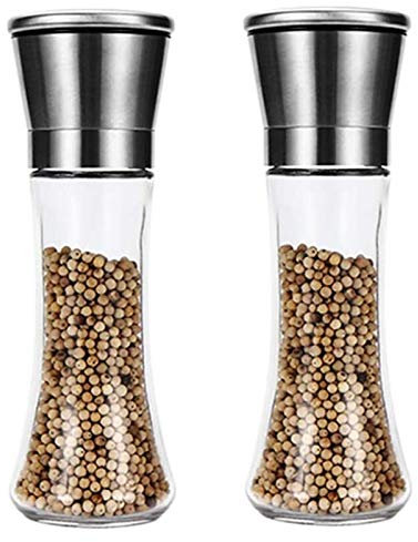 Salt and Pepper Grinder Set Pepper Grinder Refill Pepper Grinder 2 Pieces, Salt Shaker for Professional Chef, Best Spice Mill with Brushed Stainless Steel, Ceramic Blades and Adjustable Coarseness Dr
