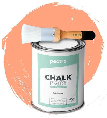 PACK Kreidefarbe für möbel 750ml + Malerpinsel speziell für Chalk Paint - Möbellack Natürlicher Kreideeffekt - Farbe für Holz (Schwach Orange)