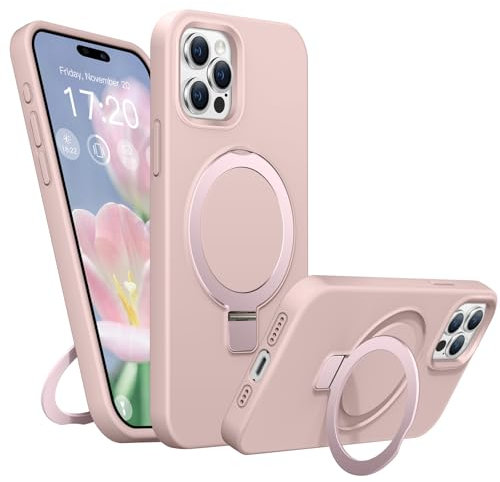 BENTIACC Liquid Silikon handyhülle für iPhone 15 pro max hülle, für Mag-Safe mit Unsichtbarem Ständer 4 Schichten stoßfeste Kratzfeste Schutzhülle für iPhone 15 pro max (Rosa)