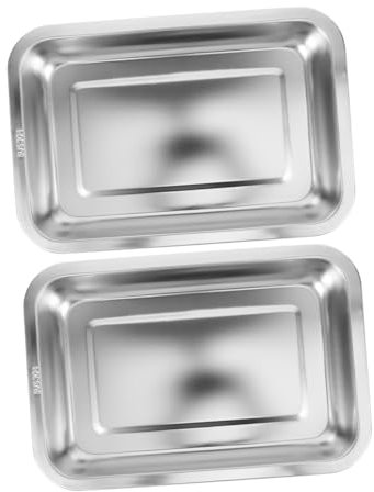 Mipcase Lot De 2 Bacs à Litière Ouverts Pour Chat En Acier Inoxydable 304 Épaisseur 0,8 Mm, Petite Taille 20x27x4,8 Cm, Résistants Et Faciles à Nettoyer, Usage Domestique Pour Chatons Et Petits Chats