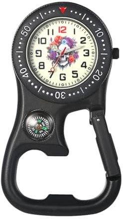 JewelryWe Men Women Carabiner Watch Clip-on Quarzt Watch Night Light Alloy Backpack Buckle Belt fob Watch for Rock Climbing Doctors Nurses