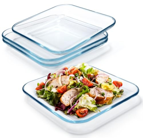 NUTRIUPS 4 Pack 9 Inch Clear Glass Square Dinner Plates, Tempered Glass, Dishwasher & Microwave Safe (9 Set of 4, 81 in³)