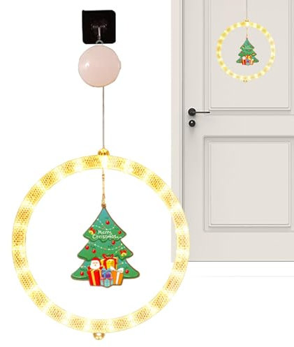 Weihnachtsbeleuchtung für Fenster, Weihnachtsfensterdekorationen, Weihnachtsschild, Jingle-Glocke, beleuchtete Wanddekorationen für Weihnachtsbaum, Weihnachts-Silhouettenlichter mit Saugnapf für Mai