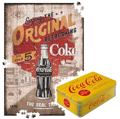 Nostalgic-Art Retro Puzzle 1000 Teile, 68 x 48 cm, Coca-Cola – Highway 66 Logo – Geschenk-Idee für Coke-Fans, Original Lizenzprodukt (OLP), für Erwachsene, in Vintage-Metalldose als Geschenkverpackung