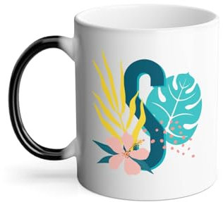 Thermoreagierende Tasse Magische Tasse – S Sarah Sandy Brief Vorname Blumen Exotisch Tropische Blumen – 325 ml
