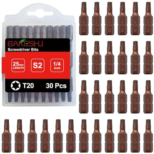 BAKESHU Embouts T20 x 30 pièces, embout Torx T20 1/4 entraînement hexagonal (longueur : 25 mm)