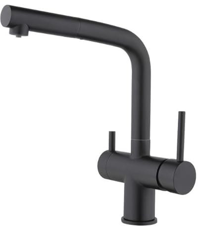 Grifo de Cocina 3 Vías Mezclador de Cocina Giratorio de 360° de Latón Color Negro Monomando Mezclador de Fregadero