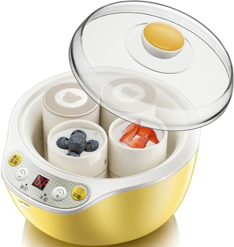 Vnook Yogurtera Automática con Pantalla LED Y Temporizador, Quesera De Temperatura Ajustable De 20 W con Revestimiento De Acero Inoxidable 304 Y 4 Tazas, For Natto Maker Casera,1000ML