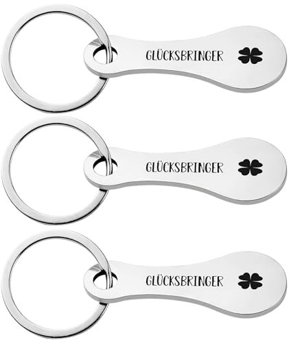 BOOMTOP 3 Einkaufswagenlöser Schlüsselanhänger Abziehbar Glücksbringer Geschenke Einkaufswagenchip Metall Einkaufschip für Einkaufswagen Weihnachten Silvester Geschenk für Opa Oma Mama Papa Freunde