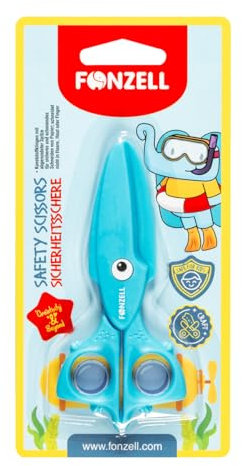 FONZELL Kinderschere im Squid Design – Sicherheitsschere für Kinder ab 3 Jahren mit abgerundeten Spitzen & Softgriff – Ergonomische Bastelschere für Kindergarten, Schule & Zuhause, CE/EN71 geprüft