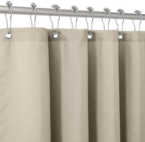 VANZAVANZU Duschvorhang Leinen mit Metall Duschvorhangringe Stoff Textil Badewannenvorhang Anti Schimmel Bad Vorhang Set Wasserdicht Schwerer Badewanne Vorhang - 182 x 182cm (Helltaupe)