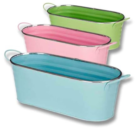 HdHStore© / Juego de 3 Jardineras Oval con Asas y Filo Plata en Tonos Pastel/Colores Rosa, Azul y Verde/Set de Tres Maceteros para Jardín, Ventanas, Patios y Multiusos para Decorar el Hogar