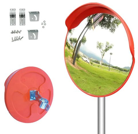 Convex flexible traffic mirror 30Cm Road Safety Mirror Outdoor Security Reversing Wide Angle Blind Spot Mirror for Garage Traffic Driveways Courtyard Warehouse with Bracket for 5Cm Pole
