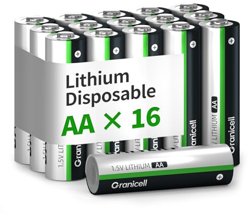 Granicell 16er Pack AA Lithium Batterien, 1.5V Nicht wiederaufladbar, langlebige Lithium-Eisen-Batterien für Digitalkameras, Taschenlampen, Spielzeug