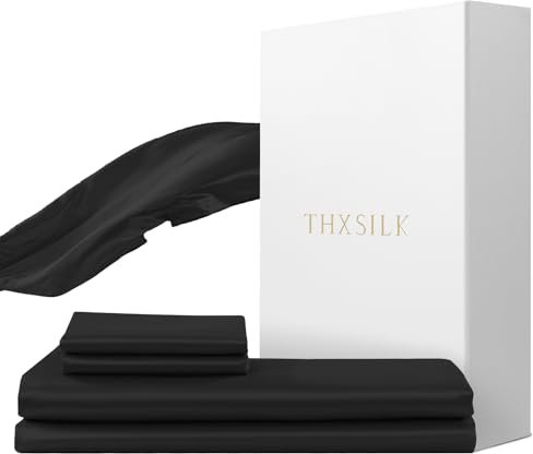 THXSILK Seidenbettwäsche Set 2 teilig,Bettbezug 155 x 220 cm und 40 x 80 cm Kissenbezug, Luxus Seide Bettwäsche Set, Super Weich und Glatt, Schwarz