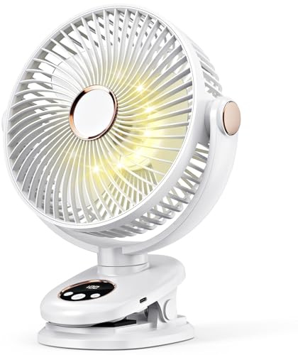 iNeibo 10000mAh Portable Clip on Fan, 90° Oscillating Fan, 8 Inch Rechargeable Battery Operated Desk Fan, Strong Airflow, 5 Speeds, Sturdy Clamp for Golf Cart Home Office Outdoor Camping (White)