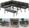 Melko Aluminium Essgruppe Set Ecklounge mit Sitzbank und Tisch Glas | wetterfest und rostfrei | Sitzgruppe variabel aufstellbare Elemente extra Dicke Wasserabweisende Kissen