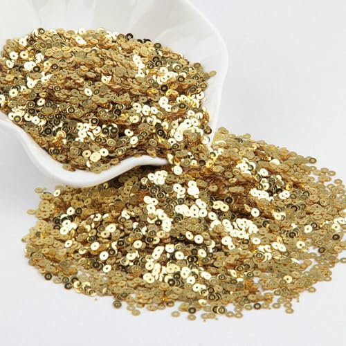 VIXDA 10 g Gold-Pailletten, 3 mm – 30 mm, Flache, runde, lose PVC-Pailletten zum Basteln, Nähen, Dekoration, DIY-Zubehör