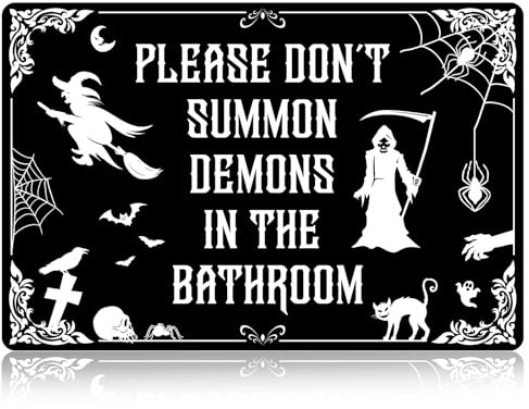 Cartello Decorativo Bagno Halloween, 30x20cm Cartello WC Spettrale Morte e Strega Targa in Metallo Gotica per Parete Bagno Casa Decorazioni per Feste a Tema Horror e Stregonesco Mistico