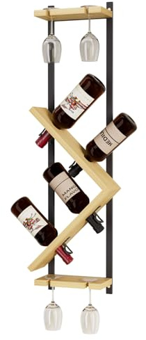 Yorbay Weinregal Wand aus Holz mit Glashalter: 4 Flaschen und 4 Weingläser | Metallrahmen mit Schmalem Design - Platzsparend für Wein und Gläser - für Wohnzimmer Bar und Küche