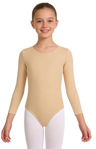 Loodgao Mädchen Langarm Thermo Ballettanzug Fleece Gefüttert Ballett Trikot Rundhals/Stehkragen Gymnastikanzug Basic Einfarbig Turn Leotard Herbst Winter Body