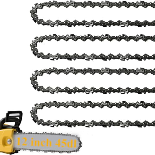 4-Pack Chainsaw Chain for 12 Inch (30cm) Bar, 3/8 LP Pitch, 45 Drive Links, .043 Gauge, Compatible for Bosch AKE 30 Li, Ryobi OCS1830,Dewalt, Makita and More Chainsaw - Without Guide Bar