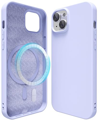 oakxco Silicone Case for iPhone 15 Plus/ 14 Plus Case Magnetic, Compatible with Magsafe Wireless Charging, Slim Thin Soft Rubber Gel, Girly Cute Hard Mag Safe Cover for Women, Purple Lavender