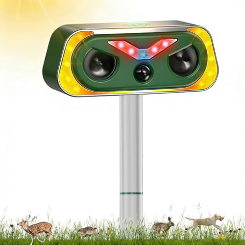Répulsif Chat Ultrason, Repulsif Chat Solaire & Solaire et USB Répulsif Animaux 2 Modes, IP68 Étanche Repulsif Chat Exterieur avec Détecteur et Flash pour Chats Chiens Souris Ratons Animaux de Jardin