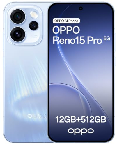 OPPO Reno15 Pro 5G Smartphone eSIM 12GB RAM 512GB CPH2813 EU Aurora Blue | 6.32 120Hz AMOLED,200MP Ultra-Klare Kamera,4K HDR Video, 6200mAh,MediaTek Dimensity 8450,80W SUPERVOOC Flash Charge