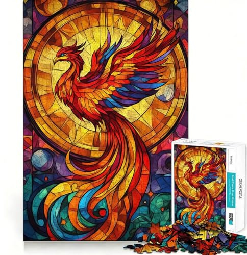 Buntglas-Phönix-Puzzle, 1000 Teile, für Teenager, Denksportspielzeug, lässiger Spaß, Design, Montage, stilvolles Geschenk 38x26cm
