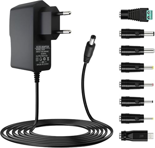 6V 1A Fuente de Alimentación AC/DC 100-240V Adaptador de Corrient+8 Conectores DC Intercambiables, 6V 1000mA Cargador para Tiras LED, Router, Cámara, Monitor y Electrónicos