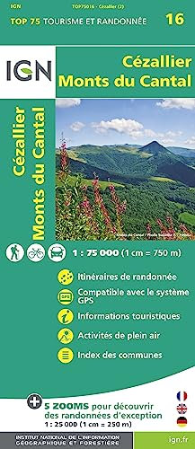 IGN Karte, Tourisme et Randonnée Cezallier - Monts du Cantal (TOP 75, Band 75016)