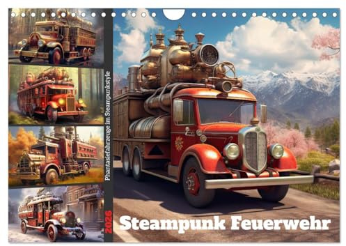 Steampunk Feuerwehr (Wandkalender 2026 DIN A4 quer), CALVENDO Monatskalender: Phantasiefahrzeuge im Steampunkstyle (CALVENDO Technologie)