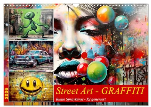 Street Art Graffiti (Wandkalender 2026 DIN A3 quer), CALVENDO Monatskalender: Coole bunte Sprayart-Bilder - KI generiert (CALVENDO Kunst)