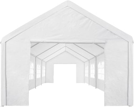 CHARLES BENTLEY 8M X 4M Garden Large Marquee Wedding/Party Tent Gazebo, White Showerproof Polyethylene Cover & Side Walls, Church Style Windows, Weatherproof, Pegs, Roll Up Door (800x400x290cm)
