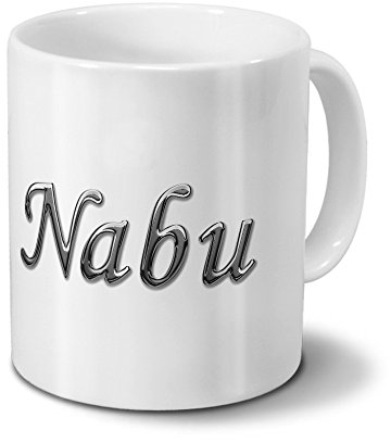 printplanet Tasse mit Namen Nabu - Motiv Chrom-Schriftzug - Namenstasse, Kaffeebecher, Mug, Becher, Kaffeetasse - Farbe Weiß